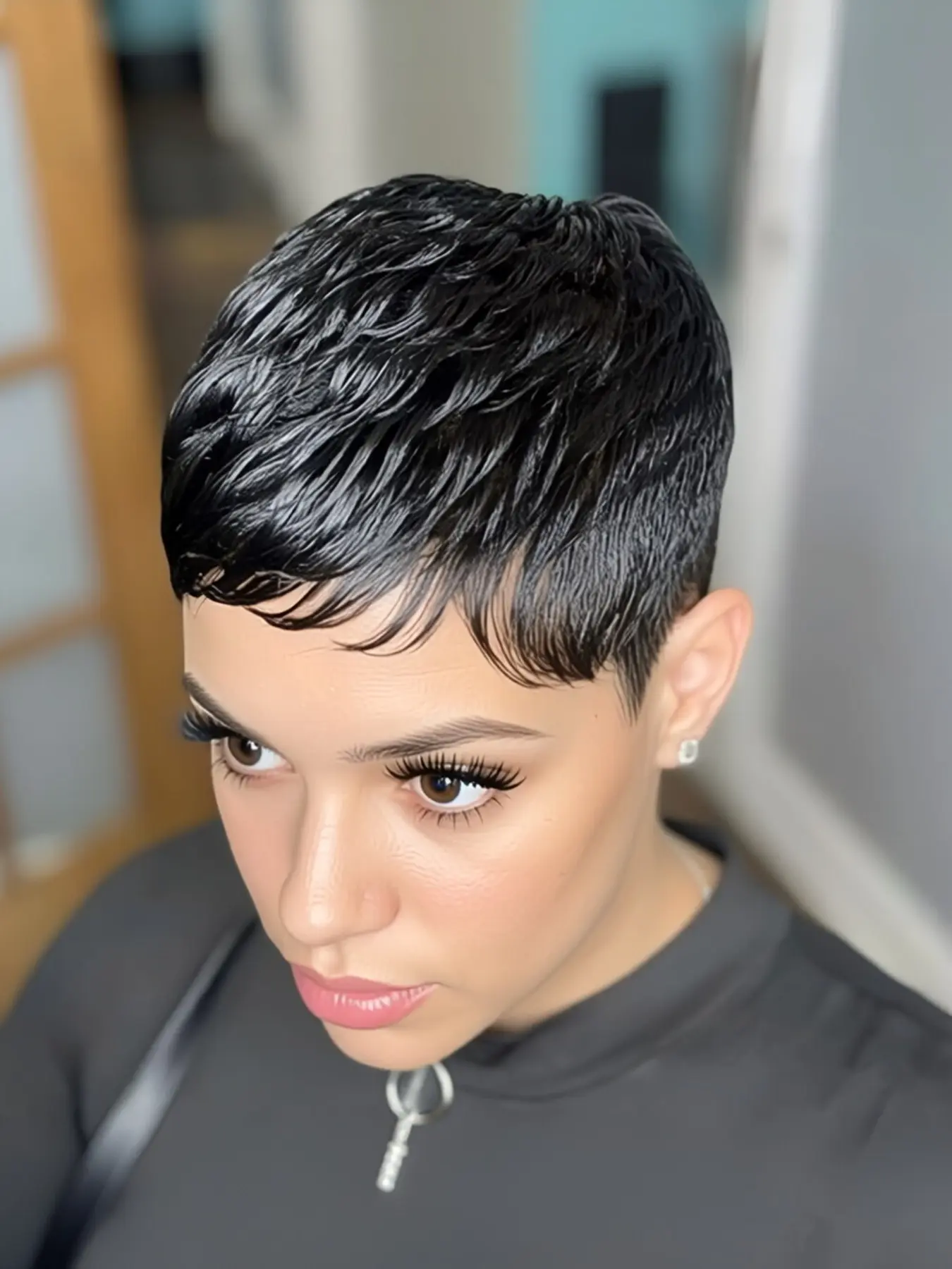pixie wig short straight layered human hair wig for women natural black color  pixie cut human hair wigs brown burgundy machine made daily party cosplay gift use Fun Wigs