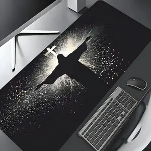 Jesus & Cross Illuminated Design Gaming Mouse Pad, Desktop Decoration Drotection Pad, Washable Rubber Pad Non-Slip Lock Edge Multi-Size Mouse Pad Suitable For Home Office, Office Desk Accessories, Computer Accessories For Desk, Gift for Family and Friends