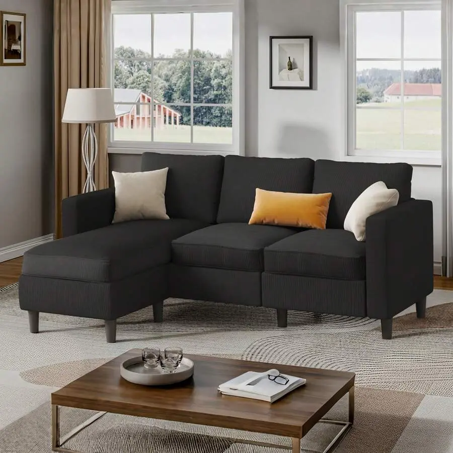 L-Shaped Couch Sofa Living Room Convertible Sectional Sofa With Reversible Chaise Modern Linen,Sectional Sofa Couch Small Space