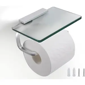 Paper Holder Bathroom Paper Toilet Roll Holder Paper Holder with Shelf, Steel Frosted Silvery Lavatory Tissue Holder with Storage Rack (Silvery)