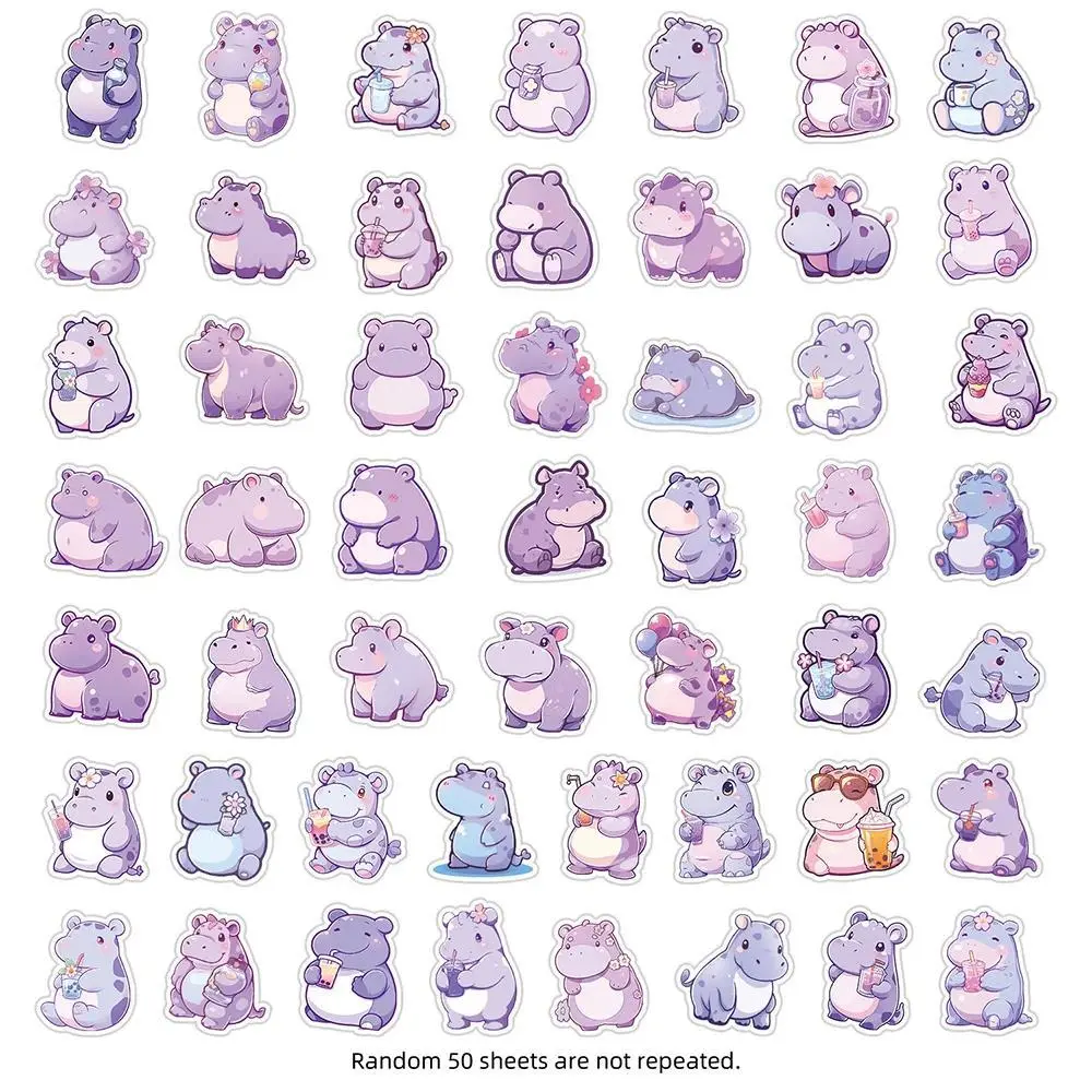 10/30/50pcs Creative Purple Animal Hippo Cute Cartoon Stickers Notebook Phone Stationery Laptop Decoration Sticker Fun for Gift