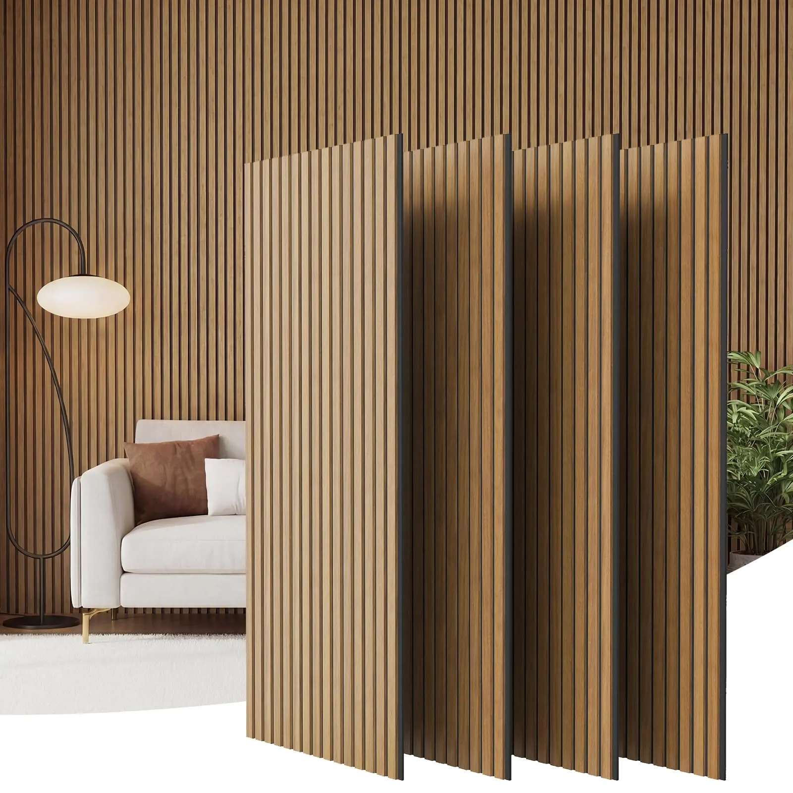 47.2" x 23.6" Acoustic Wall Panels 4 Pack – Sound Absorbing Slat Wood Panels, Echo Reduction for Home Theater, Bedroom, Studio, Living Room Wall Decor, Easy DIY Install, 31ft² Coverage