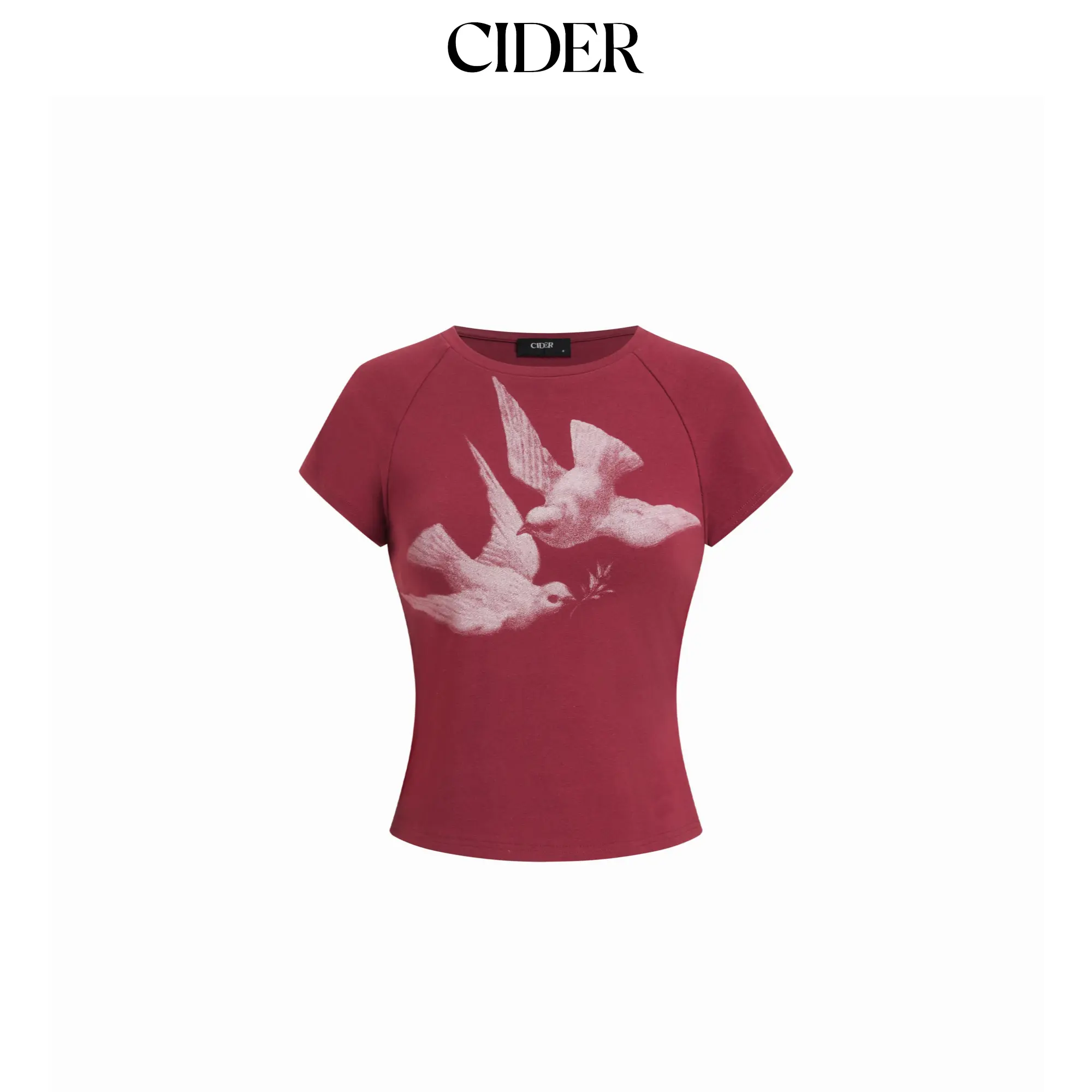 Cider Bird Graphic Cotton Raglan Sleeve Crop Tee