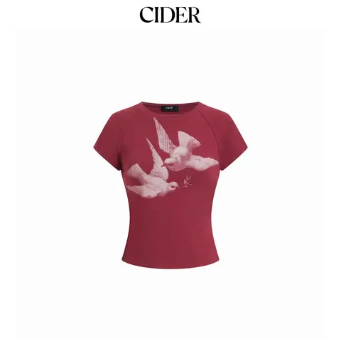 Cider Bird Graphic Cotton Raglan Sleeve Crop Tee