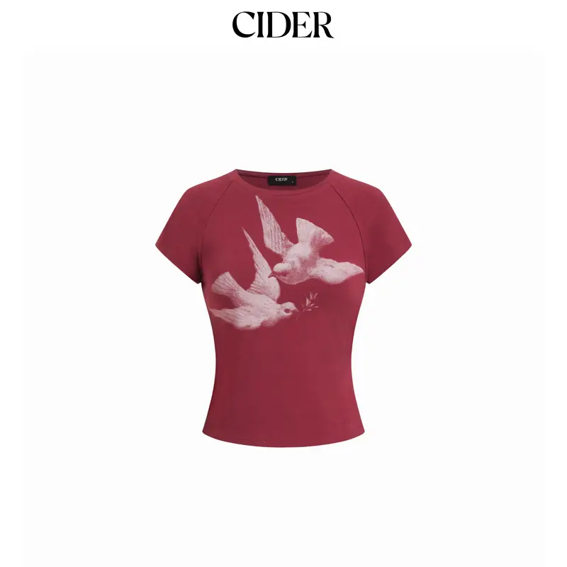 Cider Bird Graphic Cotton Raglan Sleeve Crop Tee