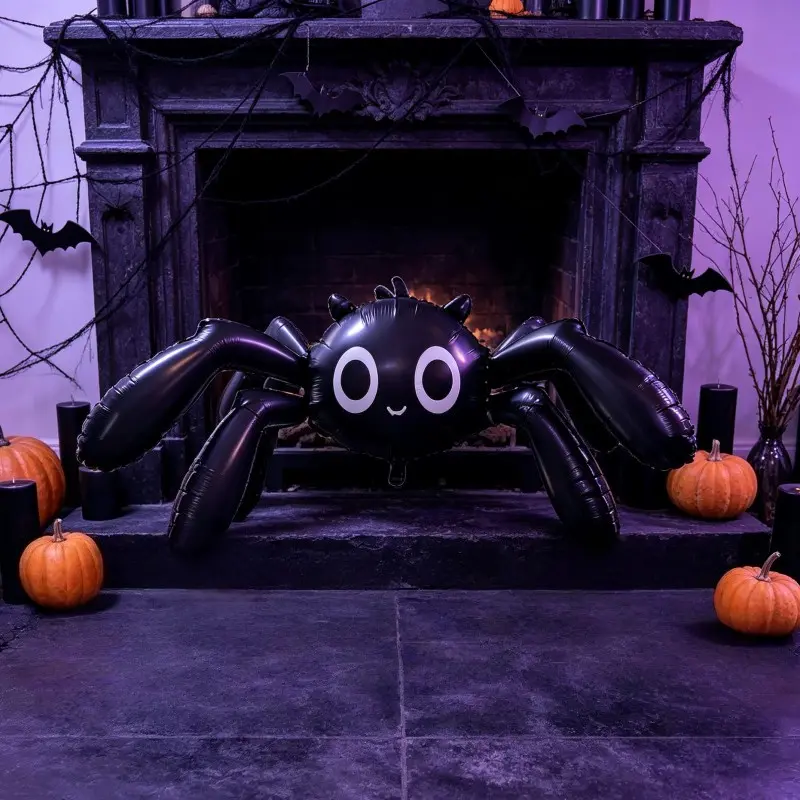 Cute Giant Spider Balloon, Cartoon Design, Eyes & Smiling Mouth, Halloween Party Decor, Kids' Costume Accessory