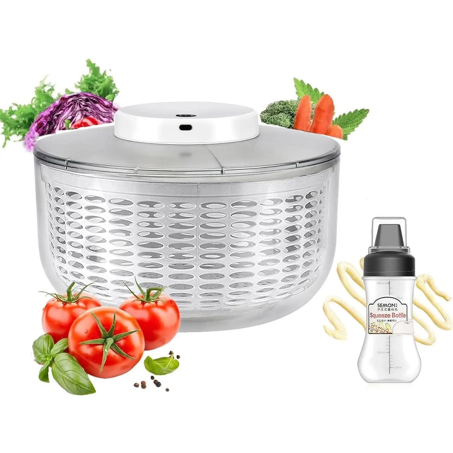 Electric Salad Spinner, 6L Lettuce spinner,Large Capacity Salad Vegetable Dryer,Fruit Salad Washer spinner dryer for Home Kitchen Washing & Drying Leafy Vegetables