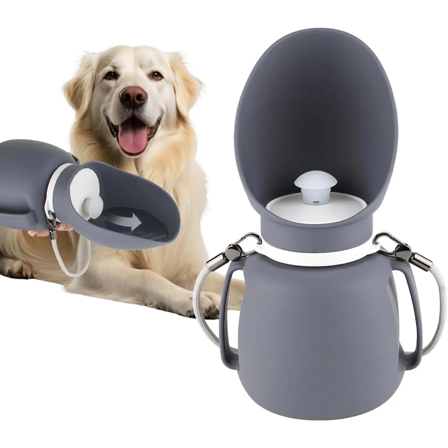 Water Bottle, Portable  Water Dispenser, 27 OZ Leakproof  Bottle Kettle for Doggy Cats Outdoor Walking/Hiking/Travel Driking, Grey