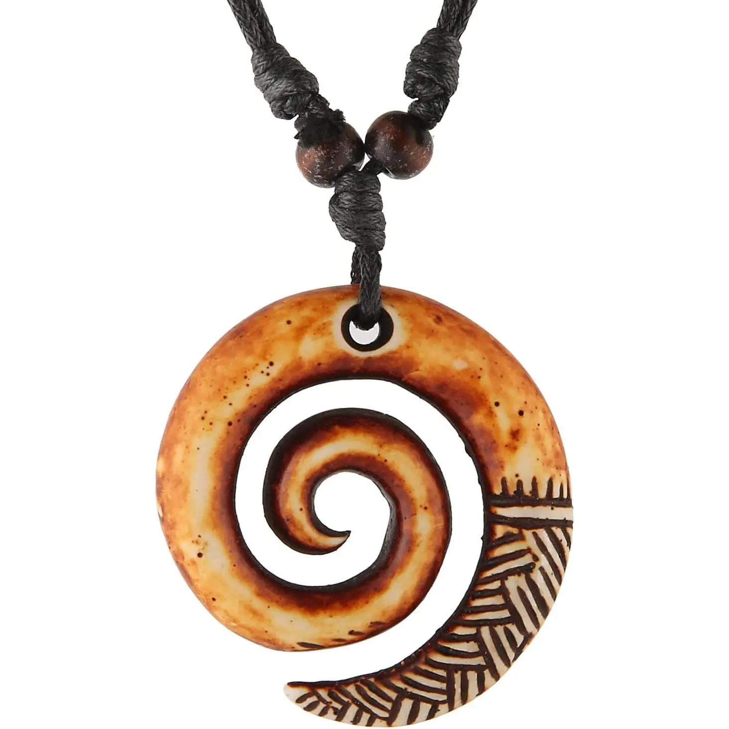 Pendant Necklace for Men and Women Tribal Style Antique Engraved Spiral Swirl Hook Pendant Necklace