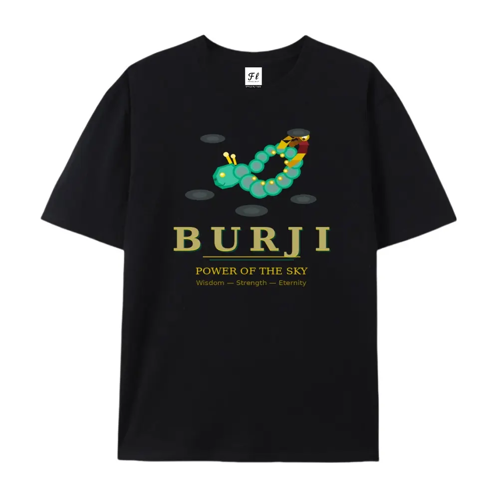 Women's Caterpillar Graphic Cotton T-Shirt - Shortleeve, Oversized, Round Neck, Streetwear, Baggy Casual Top with BURJI Power of the Sky Cute Nature Whimsical Aesthetic Design
