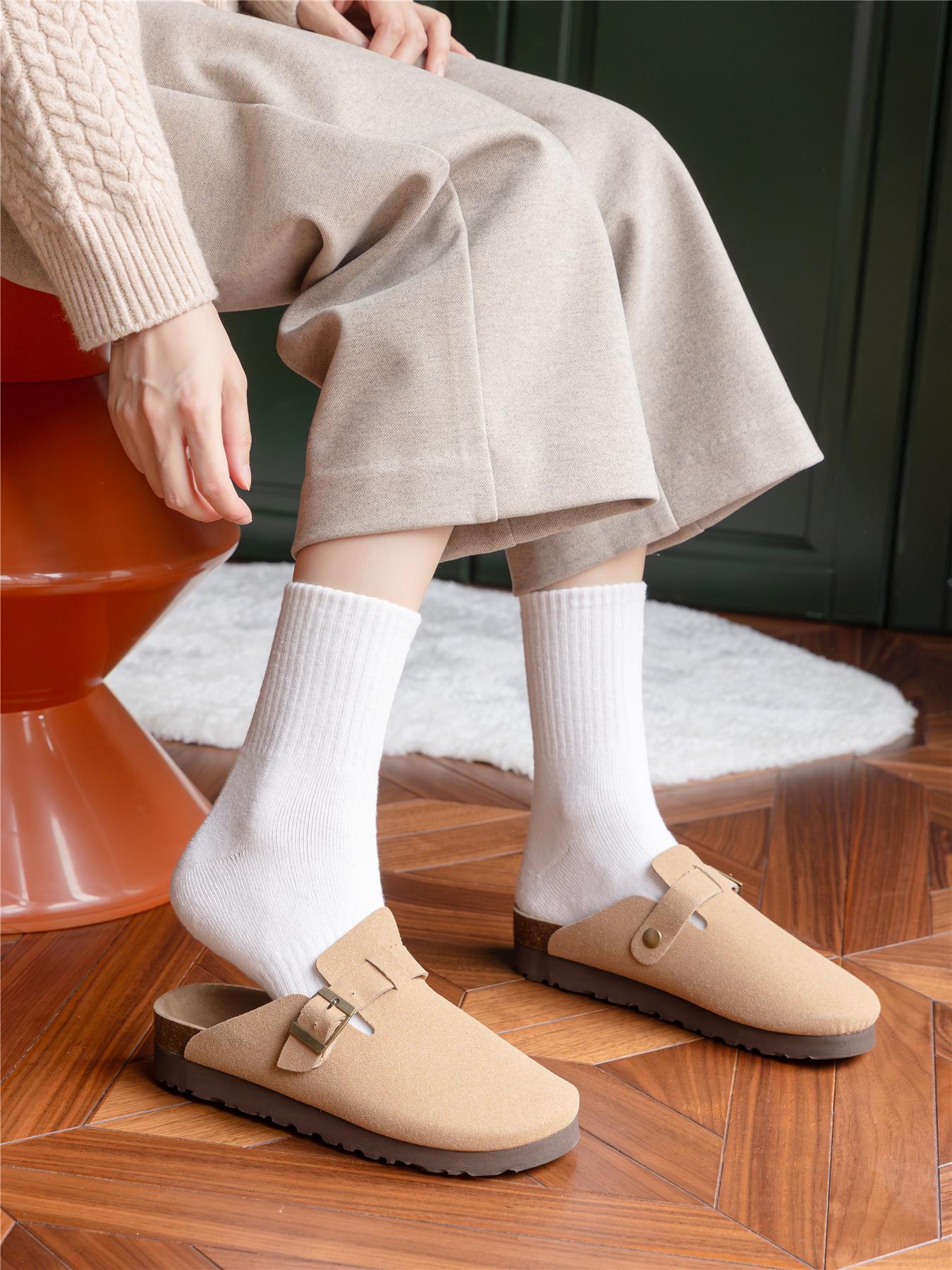 Women's 6 Pairs Solid Crew Socks, Casual Fashion Basic Comfortable Breathable Anti-slip Mid-calf Socks for Daily Wear, Lady Socks & Hosiery, Ankle Stockings for Fall & Winter, Socks Set, Casual Comfy Socks