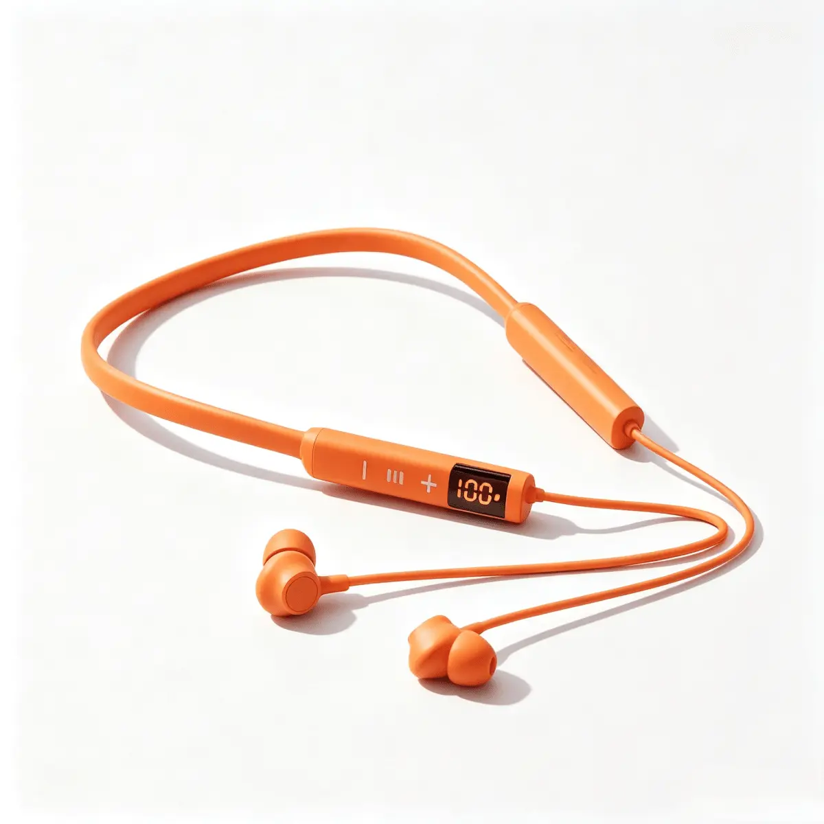 Orange Wireless Neckband Headset With In-Ear Earbuds, LED Digital Battery Display, Comfortable Flexible Fit, Chargeable Type-C Jack Fast Charging, Sound, Stable Connection Android/Tablet, Daily Use & Workout Audio Headphone Electronic