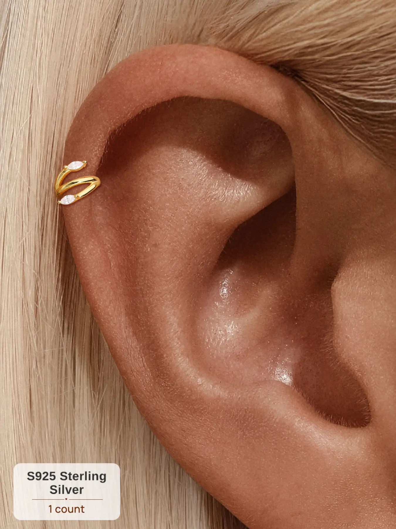 Waterproof 18K Gold Plated Marquise Diamond Clicker Hoop | 1PC Smooth Glossy S925 Silver Earring | Tarnish-Free Helix Cartilage Piercing Non-Tamish, ldeal for Daily Wear, Weddings, Parties,Engagements, Anniversaries, Valentine's Day Helix Earrings