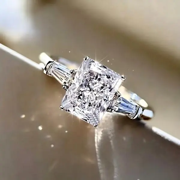 Women's Square Pink Diamond Zircon Ring - New, Simple Elegant Costume Jewelry, Ideal for Bridal Wedding, Daily Wearing