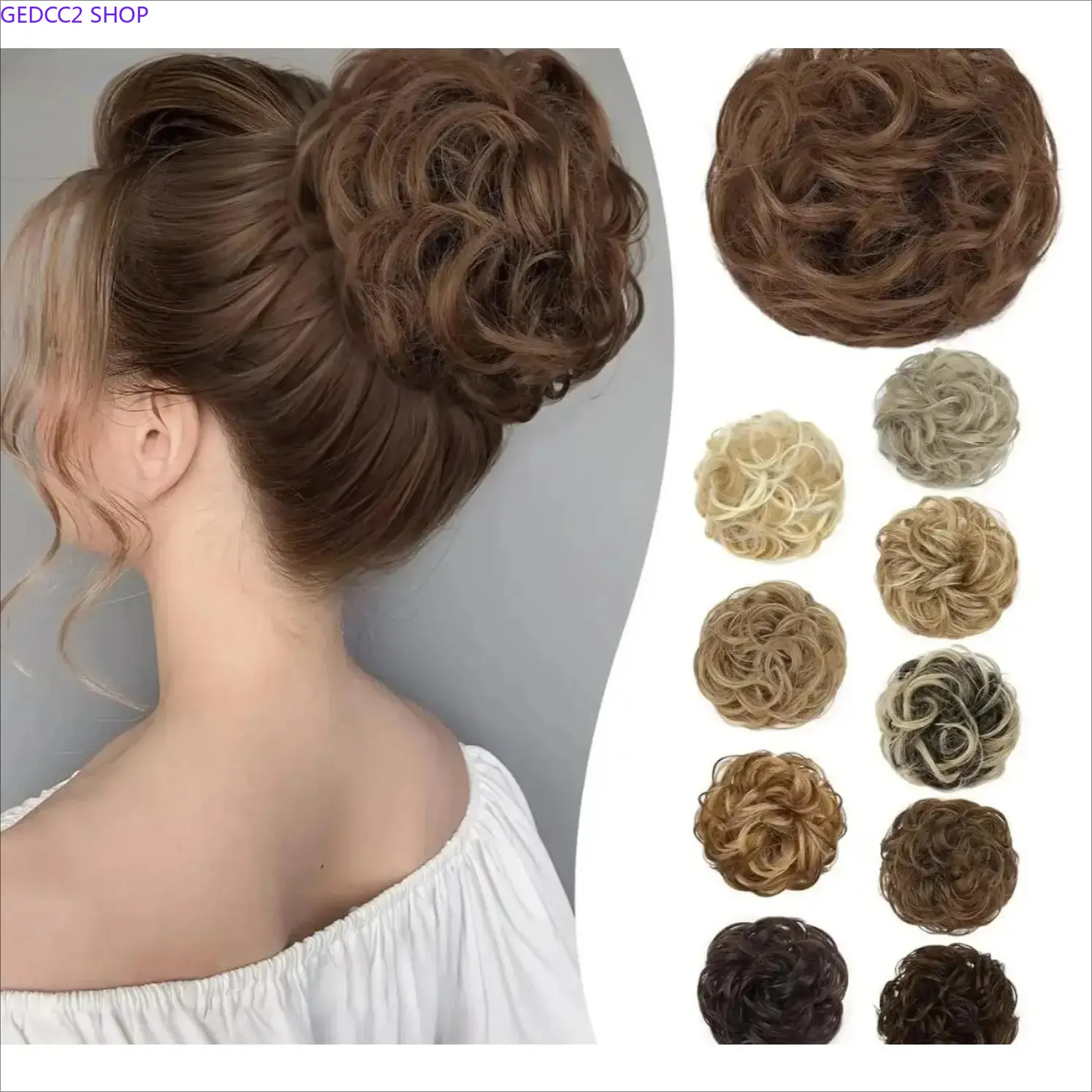 Female Casual Curly Wavy Messy Bun Hair Piece, Iridescent Synthetic Cotton Scrunchie with Fluffy Texture, Stretch Band for Ponytails, Outdoor Sporty Bun, 2026 Outdoor Vibe Sports Updos