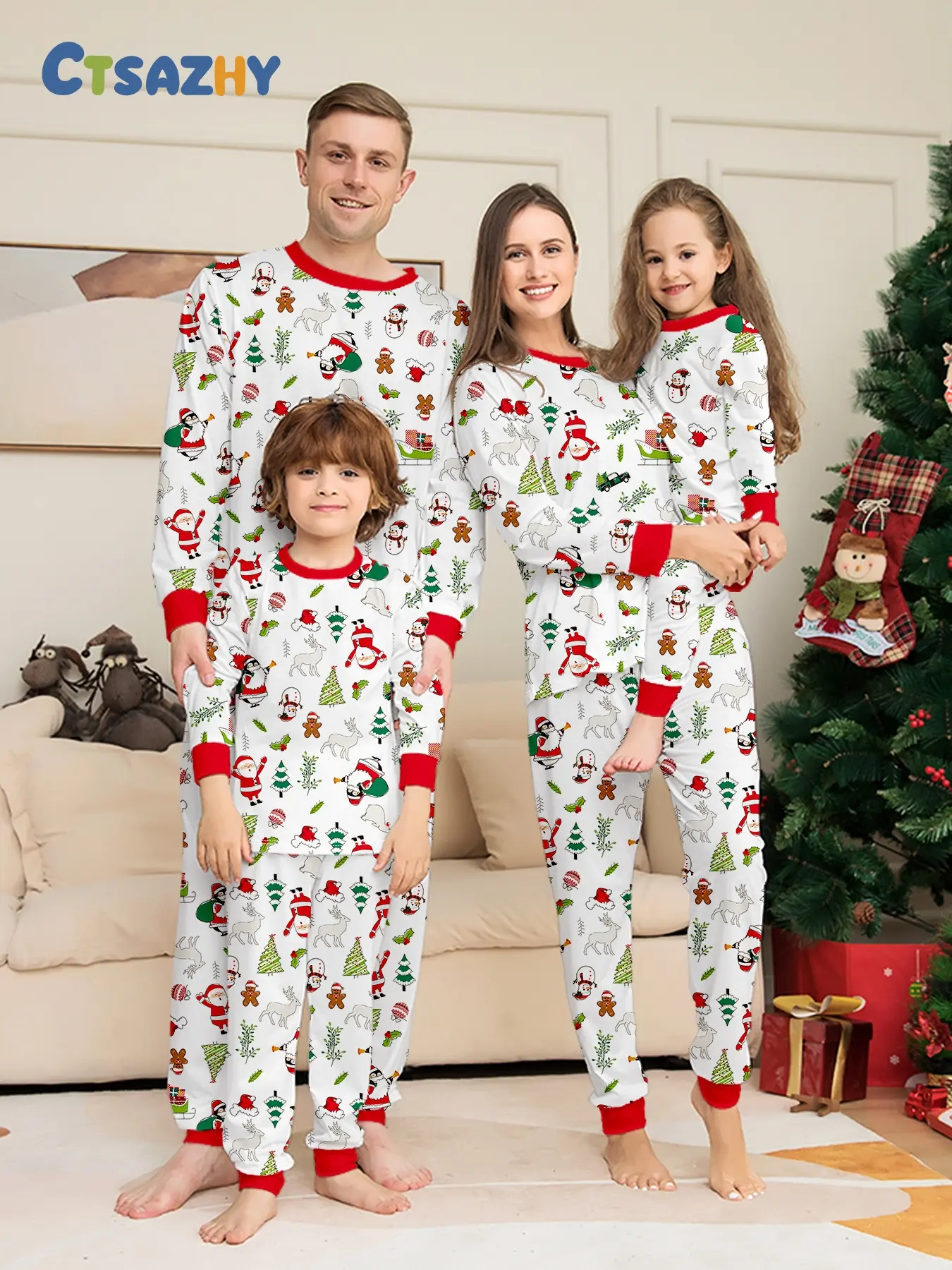 Christmas Red Black Plaid Raglan Matching Family Pajamas, Soft Color Block Loungewear for Adults, Kids, Couples & Family of 3/4