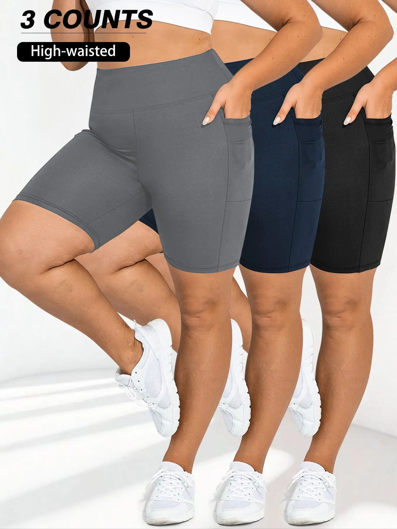 Women's High-Waist Yoga Shorts, Soft Milk Silk Material, Deep Pockets, Casual Fitness Wear, Activewear, Ideal for Running & Outdoor Cycling, High Waisted Shorts