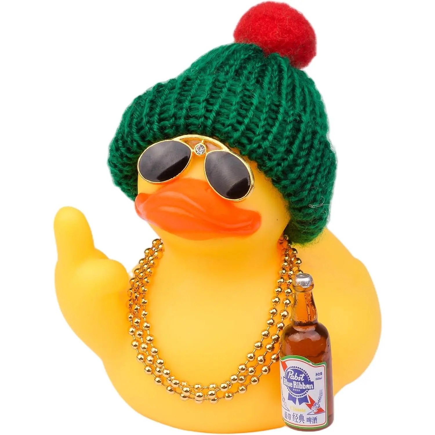 Dashboard Rubber Ducks, Christmas Eve Decorations Rubber Ducky  Ornament with Cool Accessorie Knit Hat, Sunglasses, Necklace, 3.5in