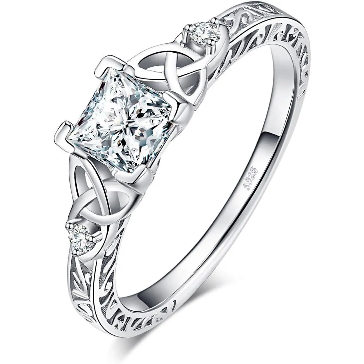 Vintage Celtic Knot Engagement Ring for Women, 925 Sterling Silver Solitaire with 1.2ct Princess Cut CZ, Women's Fashion Jewelry