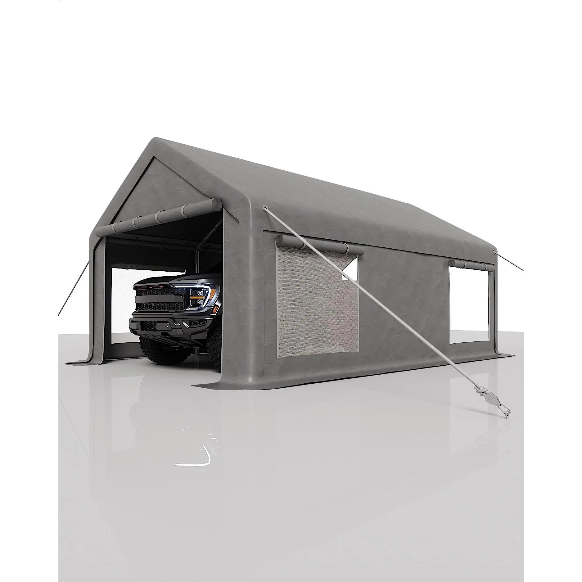 Garvee Heavy-Duty 12x20 ft Portable Garage Carport Shelter - 200G PE Waterproof Tarp Canopy, Galvanized Frame, 2 Roll-Up Doors, 4 Mesh Windows - Vehicle/Boat Storage, Event Shelter, Temporary Paint Booth