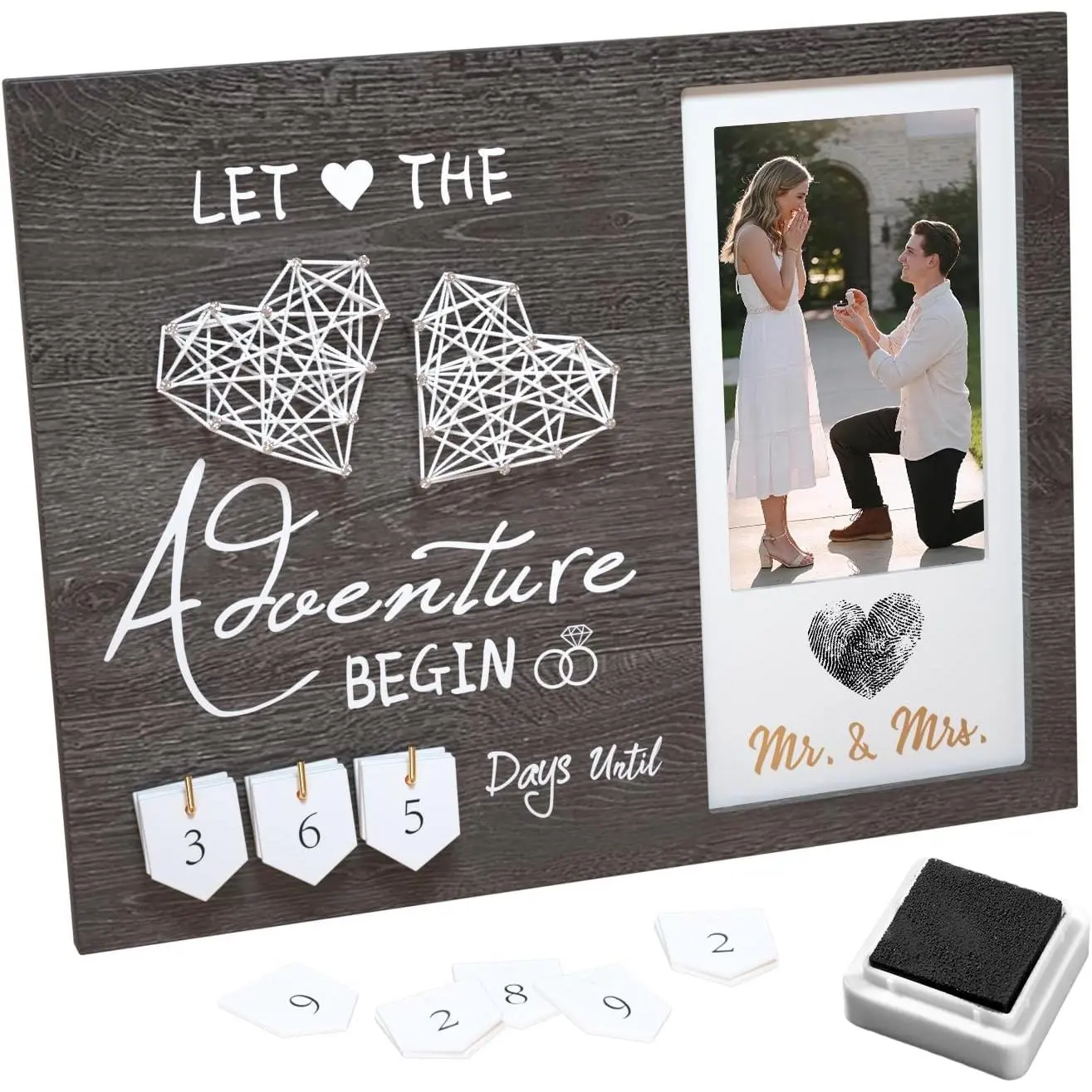 Engagement Gifts for Couple, Wedding Countdown Heart Thumbprint Picture Frame and Ink Kit, Bride to be , Cool Engagement Present for Her Women, Fiance Gifts