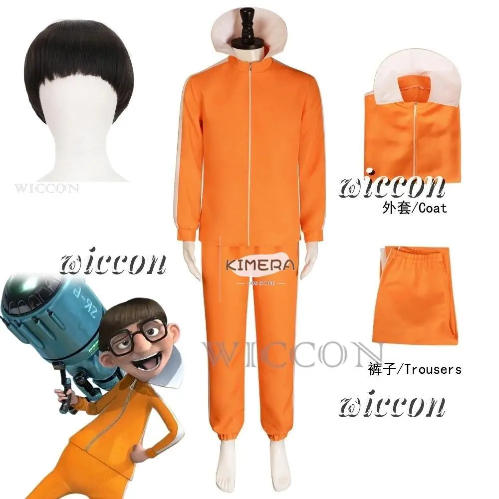 Halloween Vector Cosplay Costume Orange Jakect Pant Outfits Set Mushroom-shaped Wig Halloween Funny Suit Party Movie Set