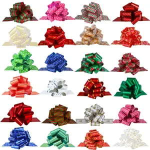 24PCS Christmas Wrap Pull Bows with Ribbon 5” Wide Wrapping Accessory for Xmas Present, Gift, Florist, Bouquet, Basket(24 PCS)