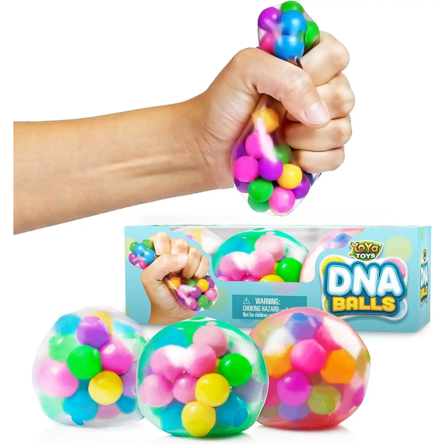 DNA Balls - Fidget Stress Ball - Colorful Soft Squishy - Mental Stimulation, Clarity & Focus Tool - Fun for Any Age - 3 Pack