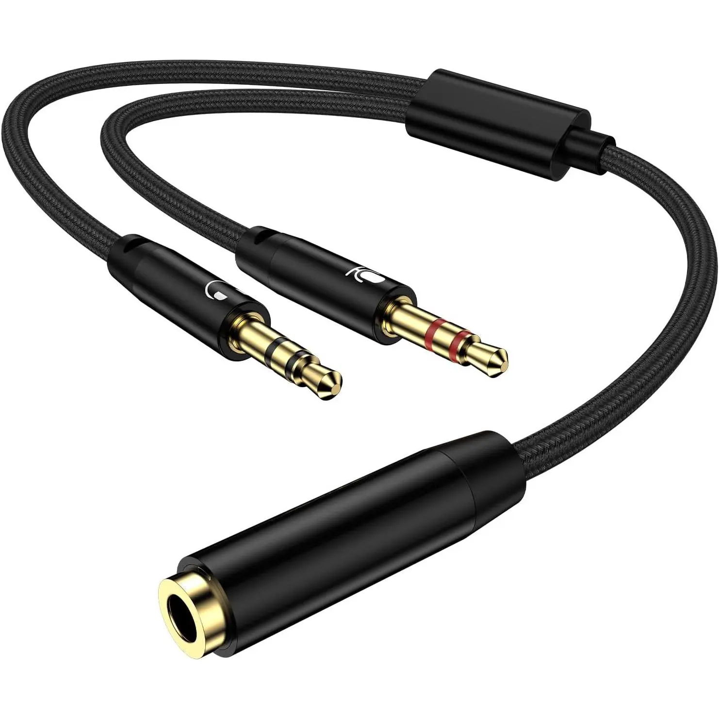 Headphone Splitter for PC, 3.5mm Female to 2  Male 3.5mm Audio Splitter,1 in 2 Aux Microphone Mic Splittor,Headset Jack Adapter  Dongle Cord to PC Gaming Speaker Headphones Laptop