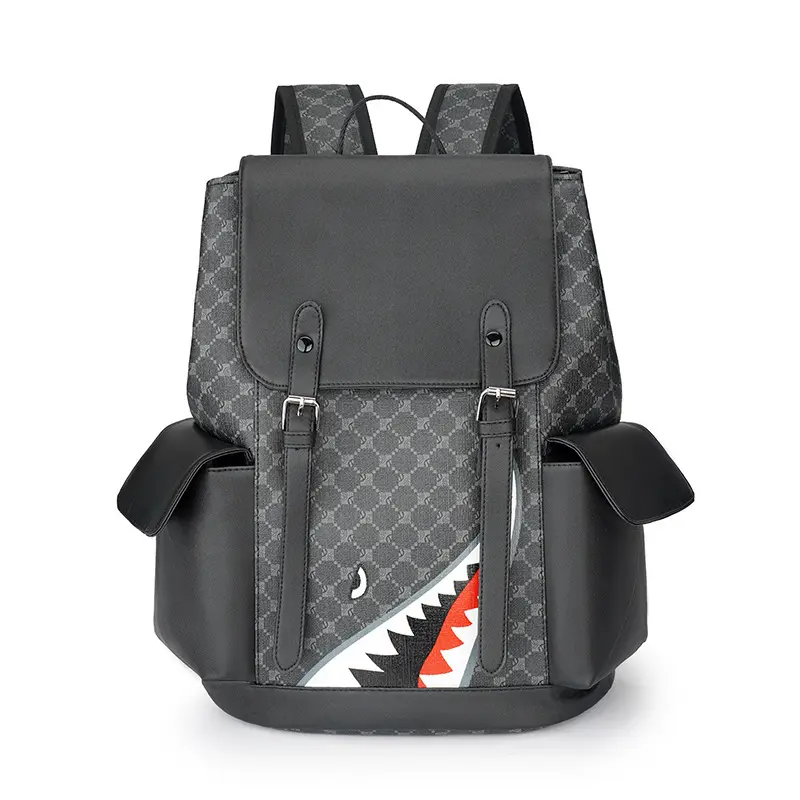 Black Leather Laptop Backpack Lightweight School Backpack Bookbag, Multi functional Business Travel Backpack