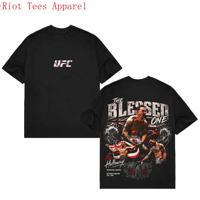 Men's UFC 329 Black Max Holloway T-Shirt, The Blessed UFC Graphic Tee, UFC MMA Shirt, Gift for Fighters, Sports Apparel