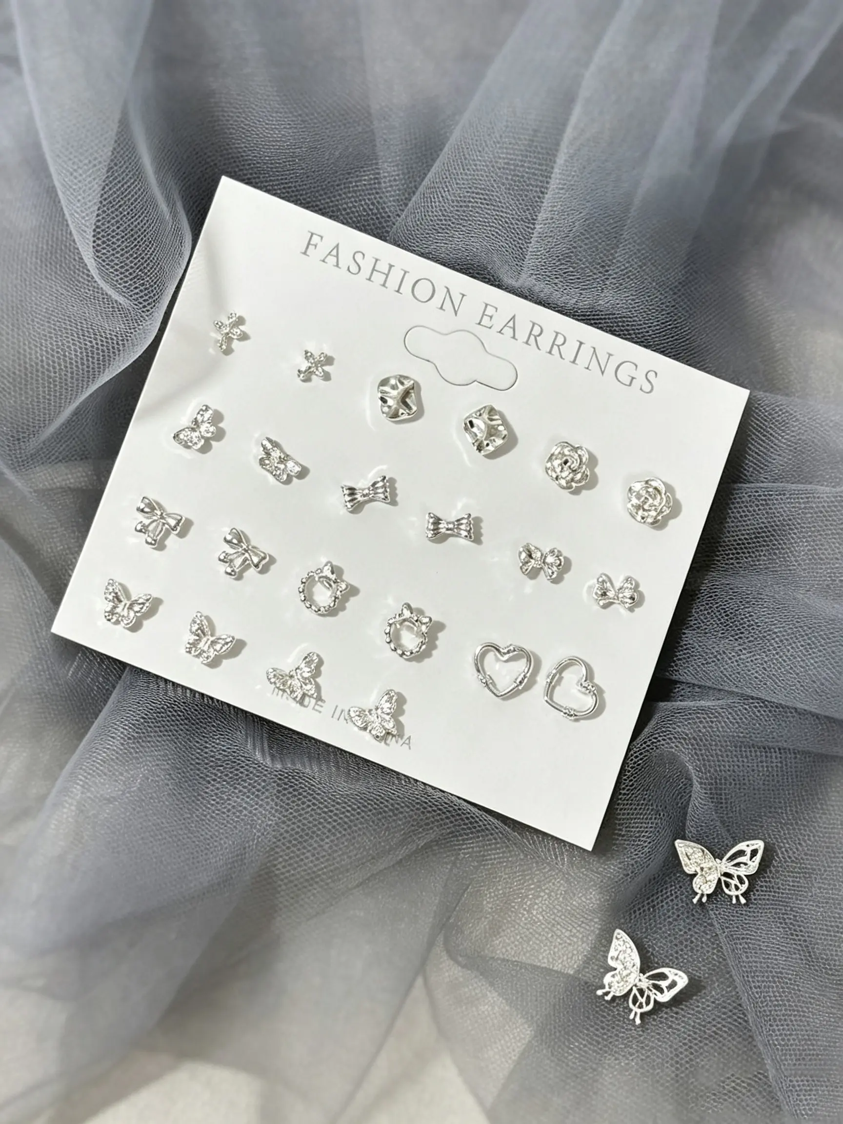 12 Pairs Elegant Stud Earrings Set, Cute Butterfly Heart Design, Perfect for Daily Wear or Dates, Ideal Valentine's Day Gift
