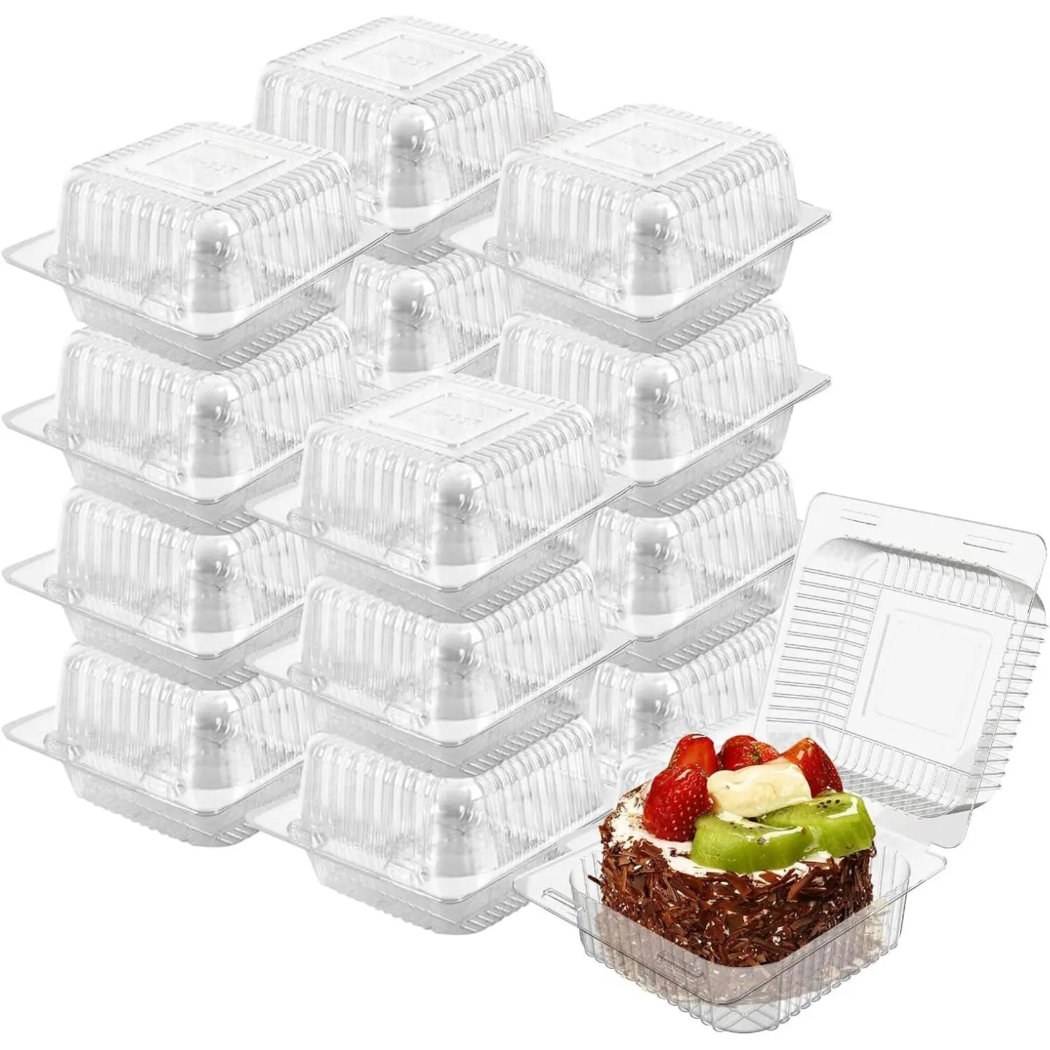 200PC Square Plastic Hinged Cake Slice Food Storage Containers