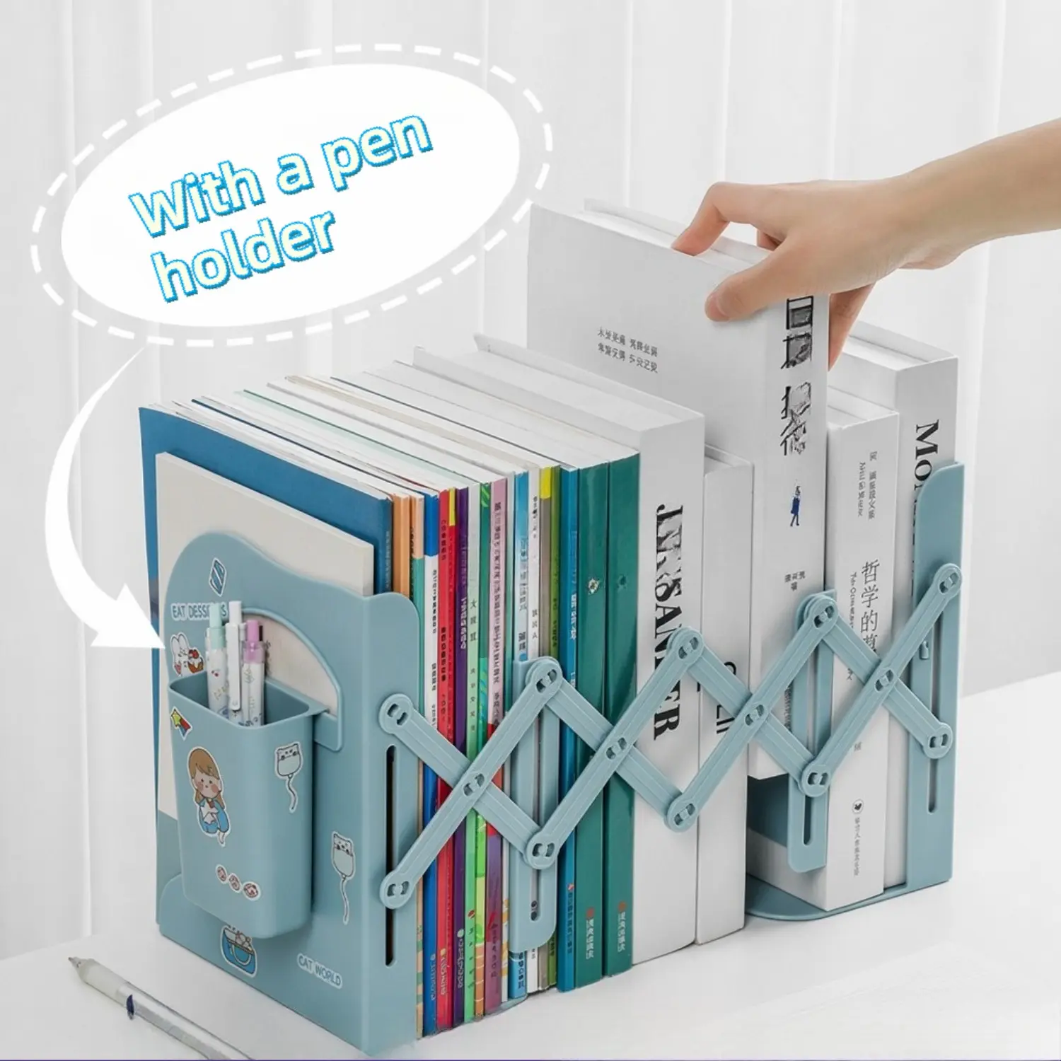 Adjustable Bookends Foldable Desk Book Organizer Desktop Book Storage Rack for Students Home Office School Supplies