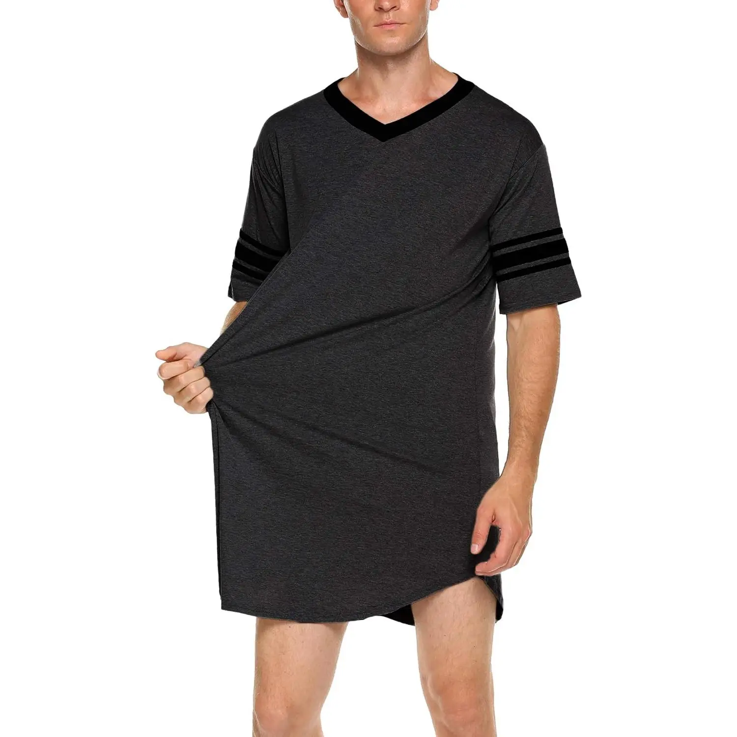 Men's Nightshirt Comfy Nightwear Big&Tall V Neck Short Sleeve Soft Loose Pajama Sleep Shirt