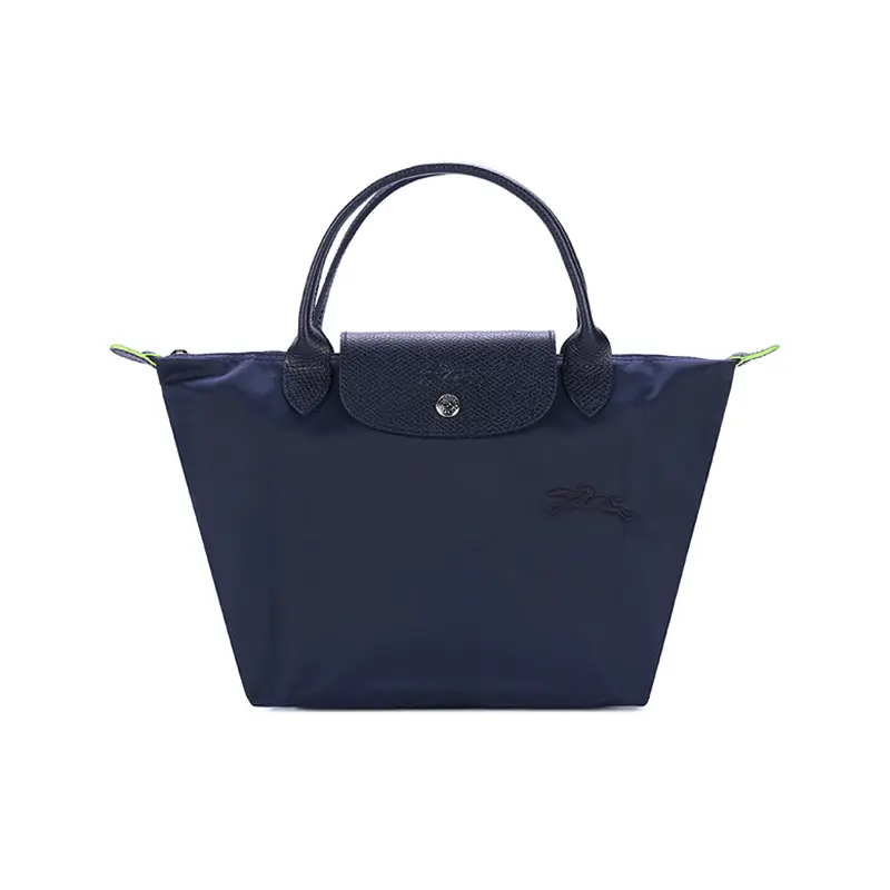 Longchamp Le Pliage Small Navy Blue Canvas and Leather Foldable Handbag for Women