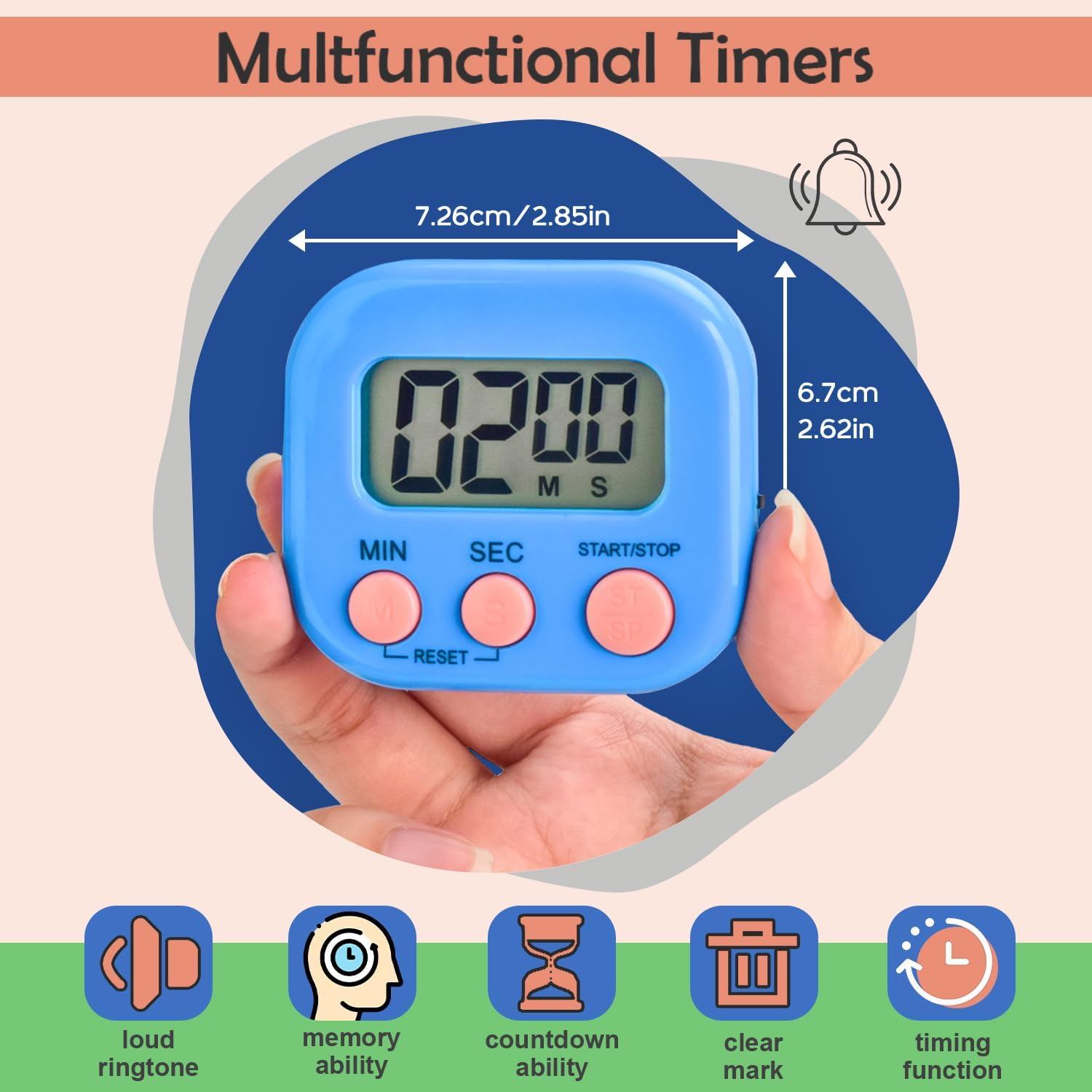 6 count Multi-Function Timer, Small Timers for Classroom Digital Kitchen Timer Digital Timer Countdown Time for Cooking Gym Break Time Classroom (,Blue,Green, 3) 6 count Multi-Function Timer, Small Timers for Classroom Digital Kitchen Timer Digital Timer Countdown Time for Cooking Gym Break Time Classroom (,Blue,Green, 3)