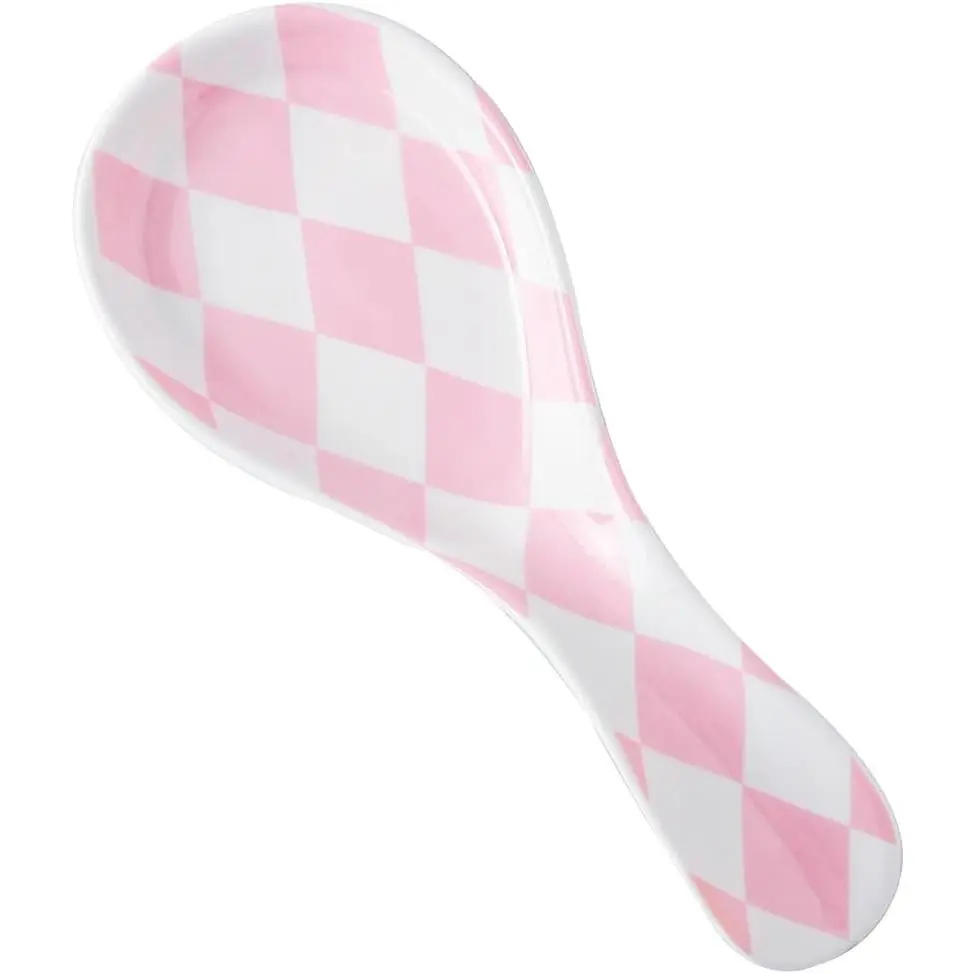 Ceramic Spoon Rest for Stove Top, Checkered Spoon Holder Utensil Rest, Spoon Rests for Coffee Bar ( )