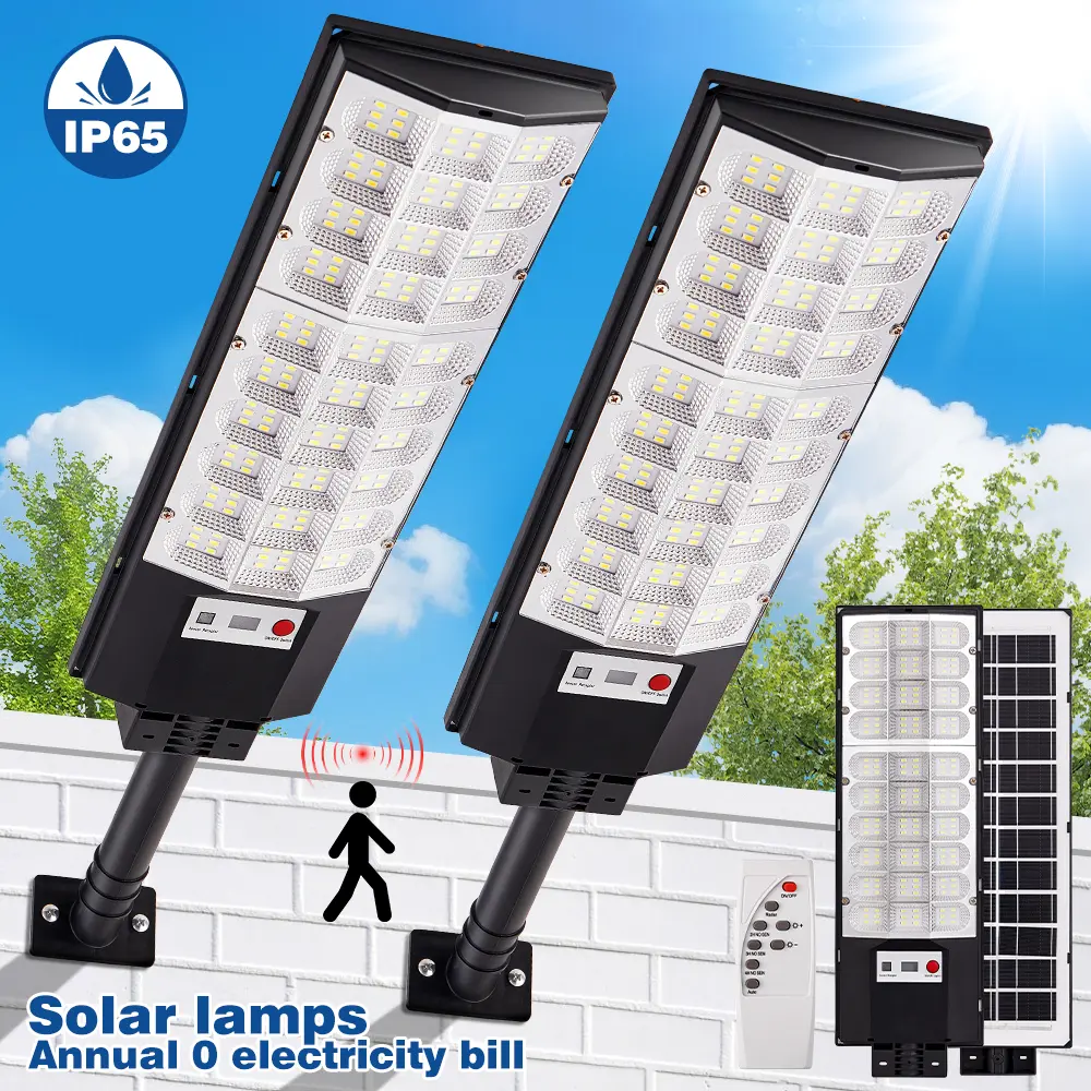 2/4-Pack Outdoor Solar Street Lamp, 188 LED High-Brightness Flood Light with Dusk-to-Dawn 6500K, IP65 Waterproof, Motion Sensor & Remote Control for Yard, Commercial Parking Lot Night Lighting