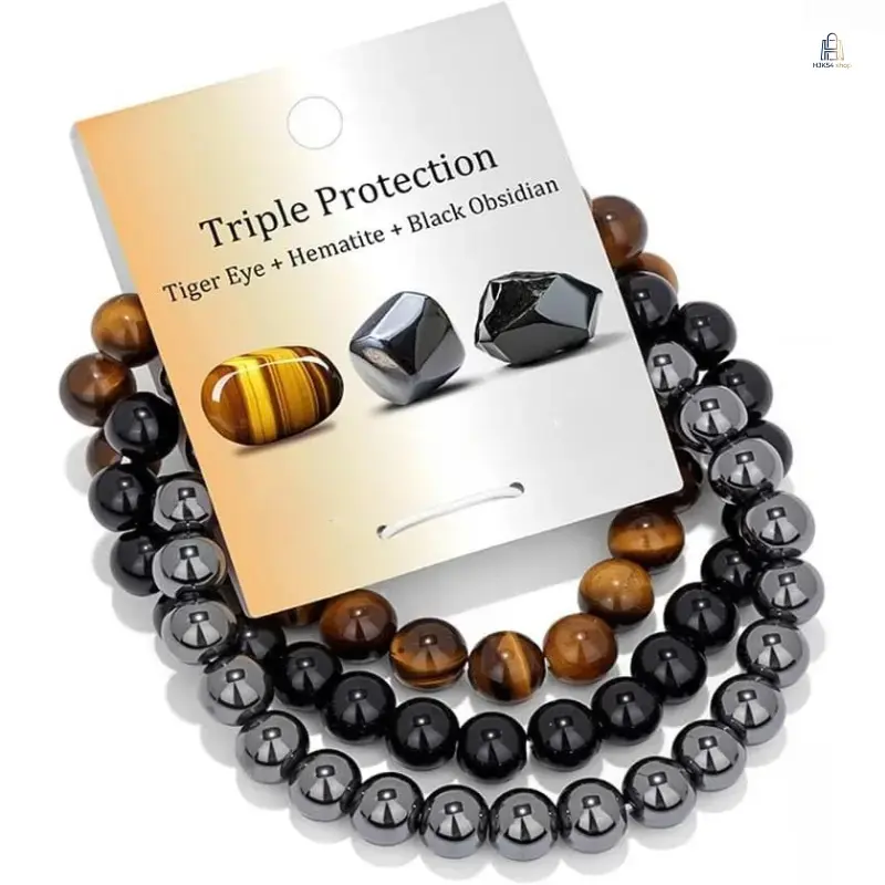 Unisex 8mm Natural Stone Beaded Stretch Bracelet - Handmade Elastic Tiger Eye, Hematite, Obsidian Casual Daily Wear Fashion Jewelry Gift, Stone Mix, Casual Wear, Handmade Look, All Seasons