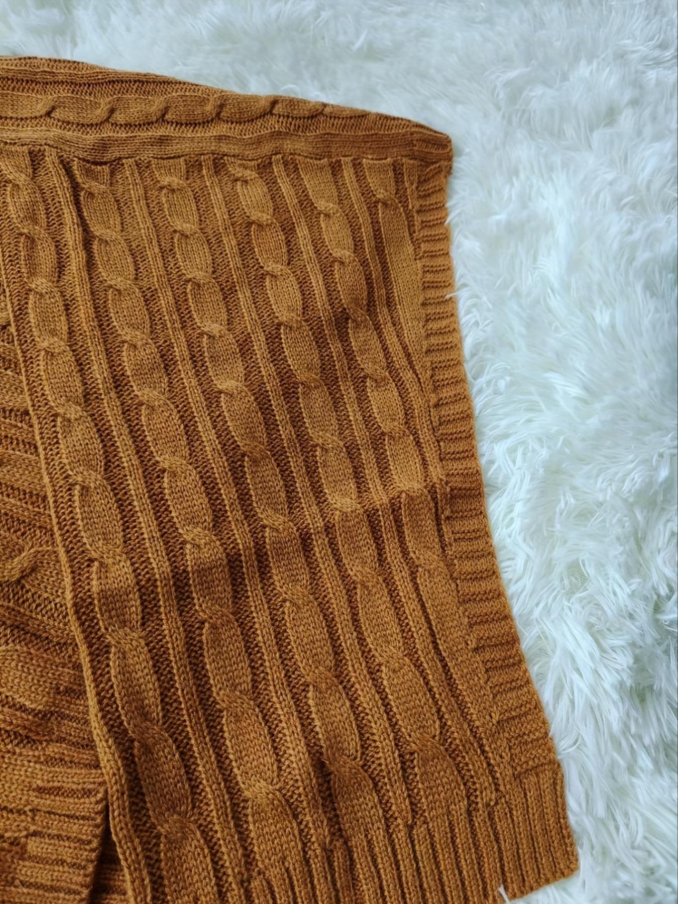 Women's Textured Split Sleeve Turtle Neck Cropped Sweater, Casual Solid Color High Neck Long Sleeve Jumper, Women's Knit Clothing for Daily Wear