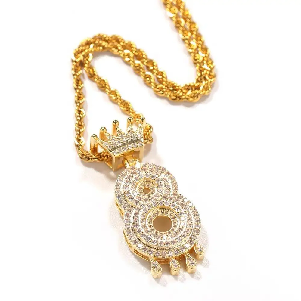 Trendy 18K Gold Plated Number 0-9 Pendant Necklace, Dainty Crown Number Personalized Twist Chain Necklace Shiny Cubic Zirconia Accessories Festivals, Birthdays, and Special Occasions Party Jewelry