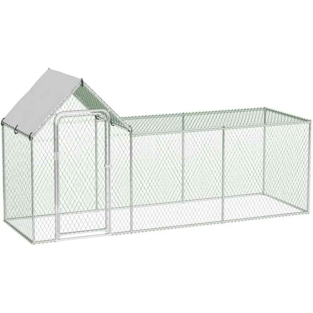 Large Metal Outdoor Chicken Coop & Pet Run Enclosure - Waterproof, Escape-Proof, Secure Poultry Cage with 9.8' L x 3.3' W x 5' H Mesh Design