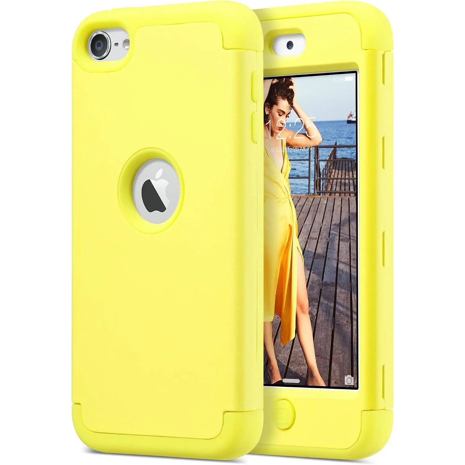 Rugged Shell for iPod Touch 5/6/7, Yellow Heavy-Duty Shockproof Plastic Case with Layered Soft-Hard PC, High-Protection Mobile Phone Accessories
