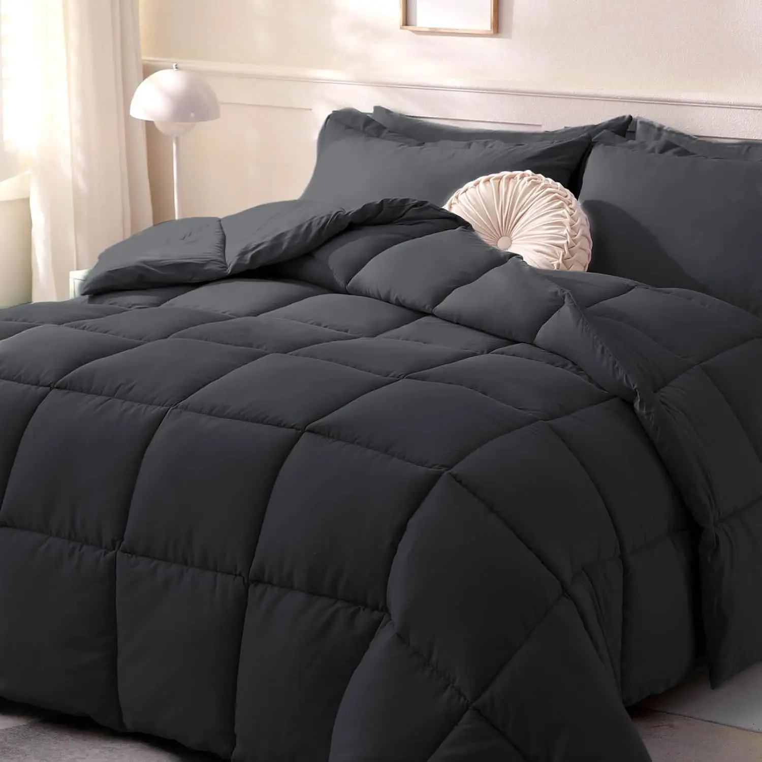 Queen Size Down Alternative Duvet Insert - Black, Lightweight, All Season, Microfiber Shell, 88x92 in, with Corner Tabs, Hotel-Grade Bedding Comforter
