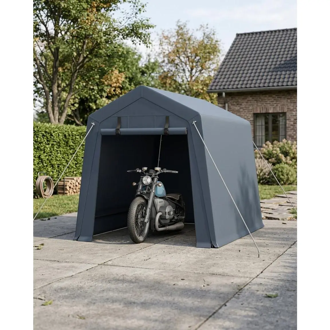 Heavy-Duty 6x6 FT Portable Outdoor Storage Carport Tent, Waterproof UV Resistant Weatherproof Garage Shelter with Dual Roll-Up Zipper Doors & Ventilation Windows, Multi-Purpose Storage Tent for Motorcycle, Bikes, Tools and Equipment