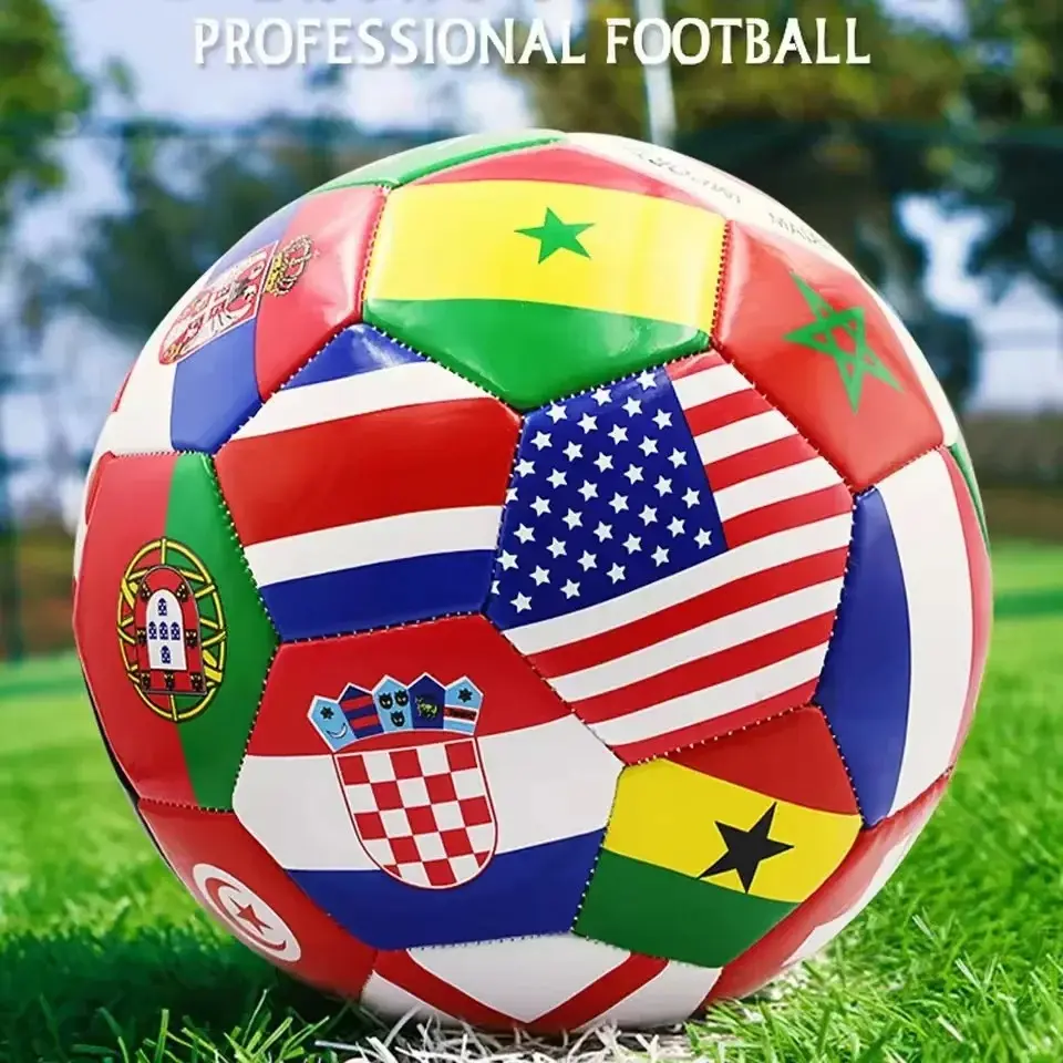 Flag-printed Football Balls. Official Size 5. for Outdoor Football Matches. for Amateur Use in Training. Made of PVC Material. 2.7mm Thick. Soccer Ball