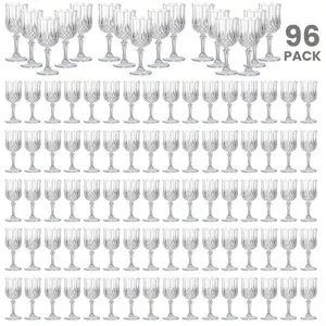 96 Pcs 7oz White Plastic Champagne Flute Cups, Reusable Vintage Stemware Party Cup, Durable Party Tableware for Wedding Birthday Bridal Shower Christmas New Year Party Supplies, Perfect for Camping Picnic Retro Bar Family Gatherings Table Decor
