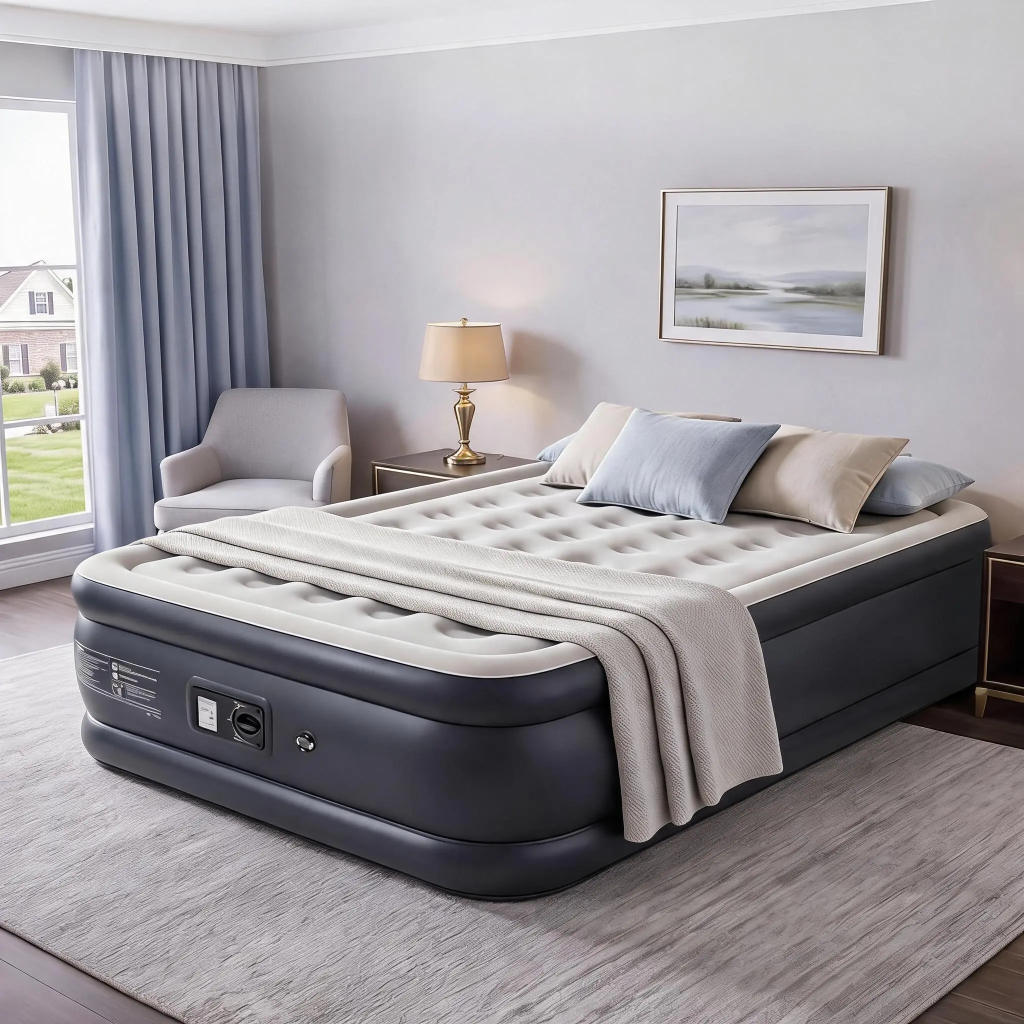 Air Mattress Queen with Built in Pump, 20'' Raised Self Inflatable Mattress, Foldable Blow Up Mattress in 3 Mins, Honeycomb Soft Flocked Top, Portable Air Bed for Camping, Travel & Floor