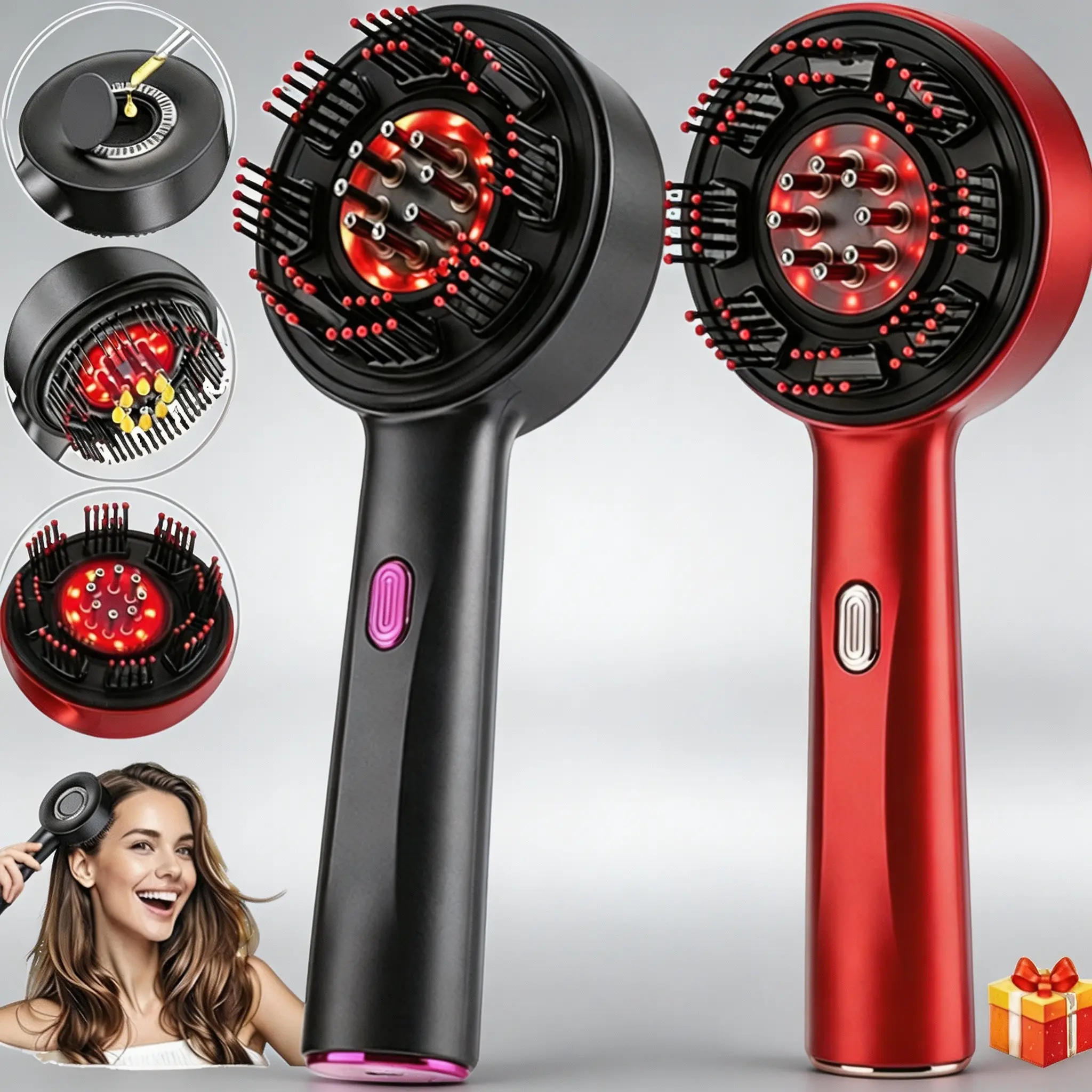 Electric Red Light Therapy Scalp Massage Brush for Women and Men, Rechargeable Scalp Massagers, Rechargeable Handheld Hair Growth Comb with Hair Oil Dispenser, Portable Cordless Head Massager for Scalp Stimulation, Hair Regrowth, Stress Relief